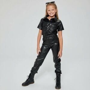 New Boutique Girls Black Faux Leather Jumpsuit size 10/12 by ‘Girls’